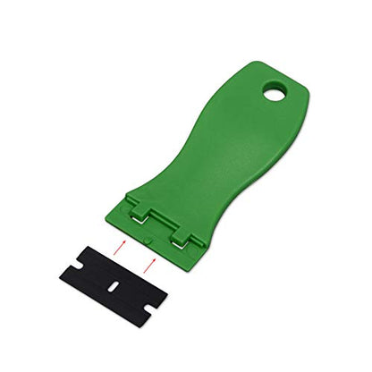 EHDIS 1.5" Plastic Razor Scraper with 10pcs Double Edged Plastic Blades for Removing Labels Stickers Decals on Glass Windows (Green) - color: Green