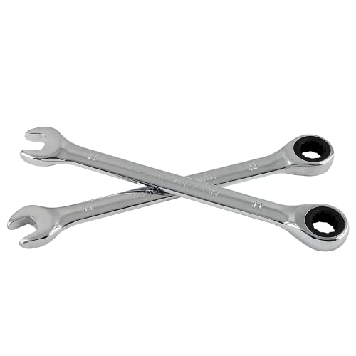 2 Pcs 11mm Ratchet Wrench Metric Ratcheting Wrench Set with 5° Movement and Hardened & 72 Teeth for Projects Metric Tight Spaces - size: 11 mm