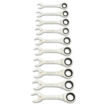 GEARWRENCH 10 Piece 90-Tooth 12 Point Stubby Combination Ratcheting Wrench, MM | 86850