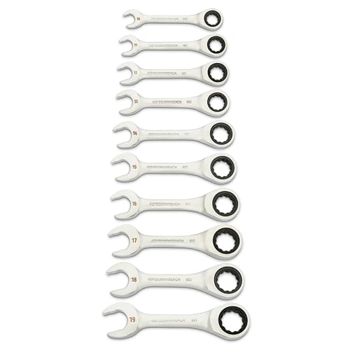 GEARWRENCH 10 Piece 90-Tooth 12 Point Stubby Combination Ratcheting Wrench, MM | 86850
