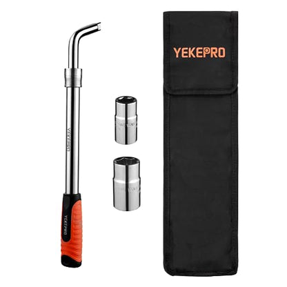 Extendable Lug Wrench with Flip Sockets, 4PCS Tire Tool Kit | Adjustable 15.2" to 20.7", Includes 17/19mm & 21/23mm CR-V Sockets & Storage Pouch - size: 20.7in(17/19mm,21/23mm)