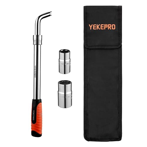 Extendable Lug Wrench with Flip Sockets, 4PCS Tire Tool Kit | Adjustable 15.2" to 20.7", Includes 17/19mm & 21/23mm CR-V Sockets & Storage Pouch - size: 20.7in(17/19mm,21/23mm)