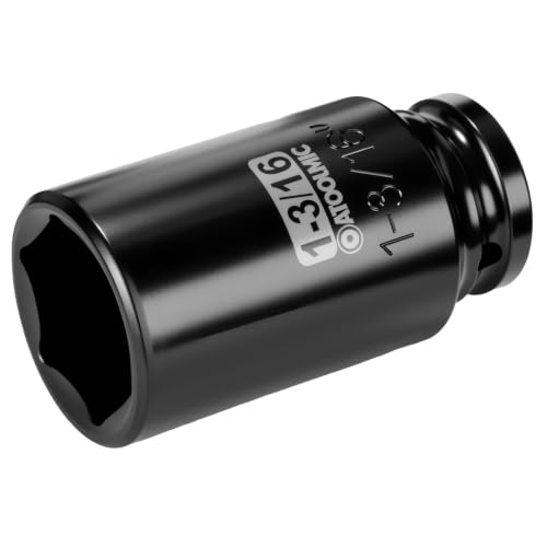 1/2" Drive x 1-3/16 Inch Deep 6PT CR-MO Impact Socket for Removing Axle nut | SAE Socket,6-Point Radius Corner Design,Two Size Markings,Square Chamfered Opening,For Removal of Axle Nut - size: 1-3/16 Inch, style: 1/2" Drive Deep Socket