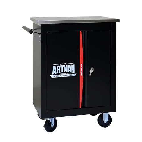 Runboll Rolling Tool Chest Box with 2 Doors and Adjustable Shelves, 22.2" D Movable Lockable Tool Cart Multi-Functional Hardware Storage Cabinet Box Auto Repair Locker - color: Black/Red-22" L, size: 2 Door