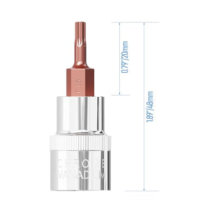 2PCS 3/8" Drive T15 Torx Bit Socket, S2 Steel Bits, Heat Treated CR-V Steel Star Sockets 1.9" Length - size: T15