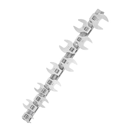 3/8 Inch Drive Crowfoot Wrench Set,11 Pieces Metric Crows Foot Wrenches with Clip-on Organizer Flare Nut Open End Wrench Tool for Mechanics Automotive Repair Work Hard-To-Reach Areas