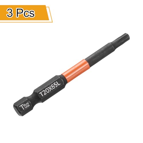 HARFINGTON 3pcs T20 Torx Head Screwdriver Bit 2.56" (65mm) Long 1/4" Hex Shank Magnetic No Hole Tamper Proof 6 Point Star Screw Driver Drill Bits Phosphate S2 Steel Industrial Power Tools - size: T20