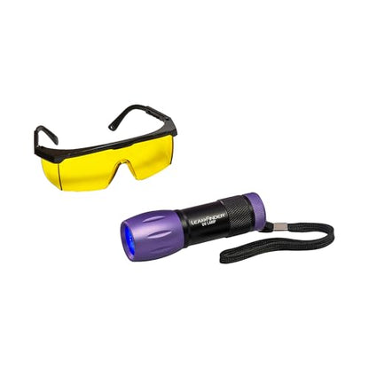 LEAKFINDER LF500CS Cordless LED Leak Detection Flashlight Kit - Up to 5' Range, Violet LED Light, Compact Design, Fluorescent Enhancing Glasses, 3 AAA Batteries - size: Battery UV Light