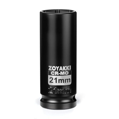 1/2" Drive 21mm Deep 6 Pt CR-MO Metric Impact Socket for Axle Nuts - size: 21mm, style: 1/2" Drive Deep