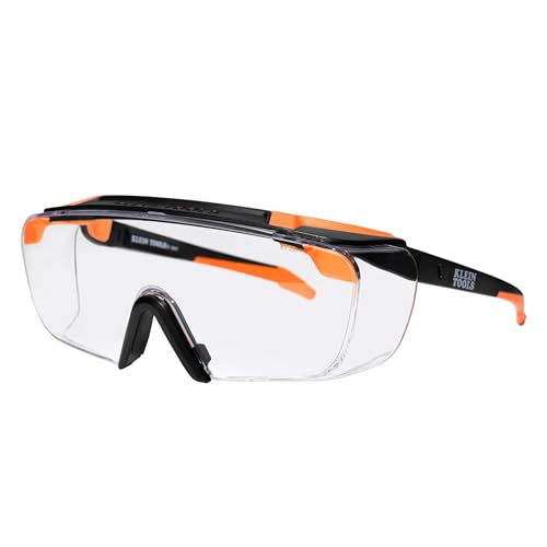 KLEIN TOOLS 03006 Over-The-Glasses Safety Glasses, Clear Lens, ANSI Z87.1+ and CSA Z94.3 Certified, Anti-Fog and Scratch Resistant, UV Protection, Fits Over Prescription Eyewear - size: Over-the-Glasses, Clear