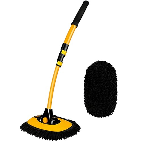 15° Curved Car Wash Brush, Car Wash Mop with Long Handle | Microfiber Replacement Head Scratch-Free, Car Cleaning Brush with Extendable Pole, Ideal for Cleaning Car SUV RV
