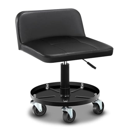 Auto Dynasty Universal Max 330 Lbs Stool Adjustable Mechanic Rolling Garage Padded Seat with Tool Tray Casters for Household Home Garage Warehouse Office, Black
