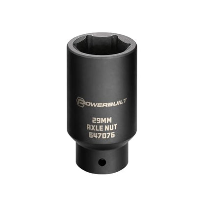 Powerbuilt 1/2-inch Drive 29mm Axle Nut Socket, Point Extra Deep, Remove Front Wheel Drive Axle Shaft Nuts, Pin Hole - 647076 - size: 29mm