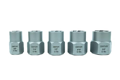 Century Drill & Tool 6 Piece Bolt Extractor Set 73425; securely grips damaged bolts and fasteners, impact ready socket adapter included - size: 6 Piece