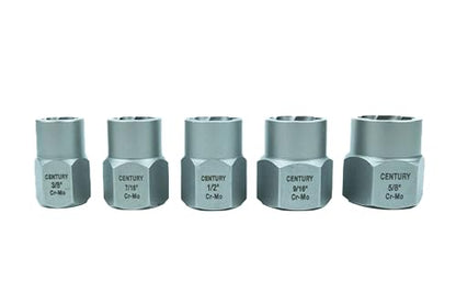 Century Drill & Tool 6 Piece Bolt Extractor Set 73425; securely grips damaged bolts and fasteners, impact ready socket adapter included - size: 6 Piece