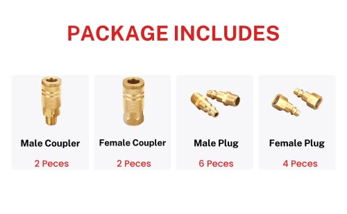 Coupler and Plug Kit, 1/4 Inch NPT, Solid Brass | 14 Piece, Industrial Type D, Quick Connect Air Fittings Set - size: 1/4 inch NPT Coupler and Plug Kit, 14 Piece