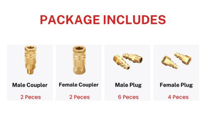 Coupler and Plug Kit, 1/4 Inch NPT, Solid Brass | 14 Piece, Industrial Type D, Quick Connect Air Fittings Set - size: 1/4 inch NPT Coupler and Plug Kit, 14 Piece