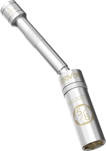 LEXIVON 5/8" Swivel Magnetic Spark Plug Socket, 3/8" Drive x 6" Total Length Cr-v Steel + 3/8-Inch Drive Click Torque Wrench 10~80 Ft-Lb/13.6~108.5 Nm