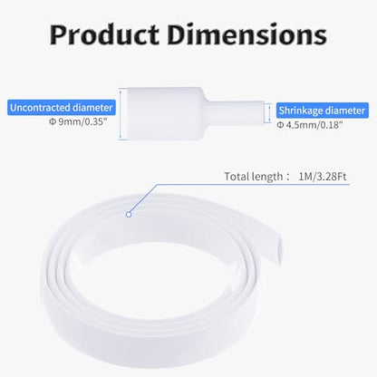 1M Heat Shrink Tubing, 9mm OD, 2:1 Ratio, White | Polyolefin Shrinkable Tube, Waterproof Electrical Insulation Tubing, for Wire Cable and Electronic Component Protection - size: 1M Φ9 White