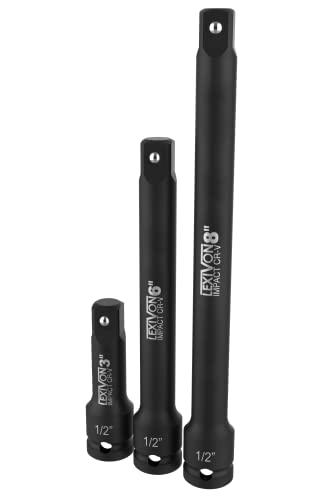 LEXIVON Impact Driver Extension Bar Set, 1/2" Drive | 3-Piece 3" 6" & 8" Long, Organized In A Tray | Hardened and Heat Treated Chrome Vanadium Steel (LX-115) - size: 1/2" Drive Extension Bar Set