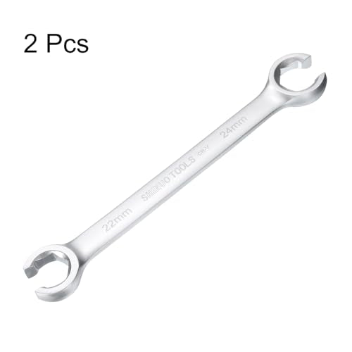 HARFINGTON 2pcs Flare Nut Wrench 22mm x 24mm High Carbon Steel Nickel Plating Wrench for DIY Hand-making Automotive Repairs and Household Maintenance - size: 22mm x 24mm