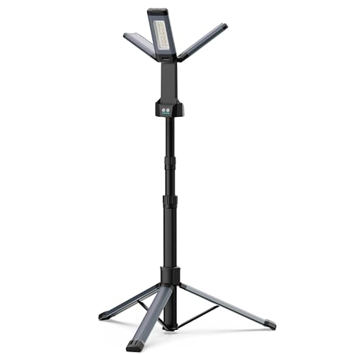 Rechargeable LED Work Light with Stand, 67" Tall Portable Cordless Work Light, 8AH Battery, 500/1500/2500 Lumen, 4000/6500K Dimmable Camping Light with Detachable Tripod Grey (Carrying Bag Included) - color: Gray