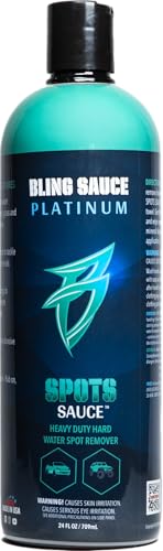 Bling Sauce Platinum Spots Sauce, Heavy-Duty Hard Water Spot Remover for Cars, Trucks, SUVs, 24oz. | Heavy duty mineral deposit remover clings to glass, chrome, paint and polished metal to dissolve hard water spots safely - style: Spots Sauce