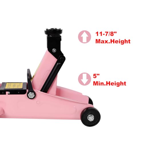 1.5 Ton Low Profile Hydraulic Racing Floor Jack, Heavy-Duty Steel/Aluminum Service Jack with Quick-Lift Pump, 5"–11.8" Lift Range, Portable Case Included, Pink
