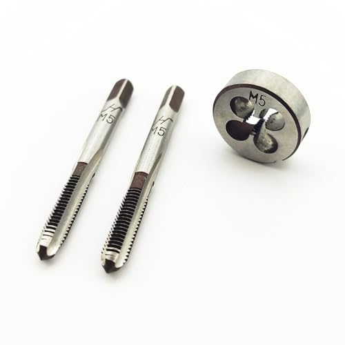 AtticZone M5 x 0.8 Metric Hand Thread Tap and Die Set, Right Hand 5 * 0.8, Alloy Tool Steel, 1 Taper Tap, 1 Plug Tap, 1 Round Die for Metal Working DIY Industrial - size: M5x0.8