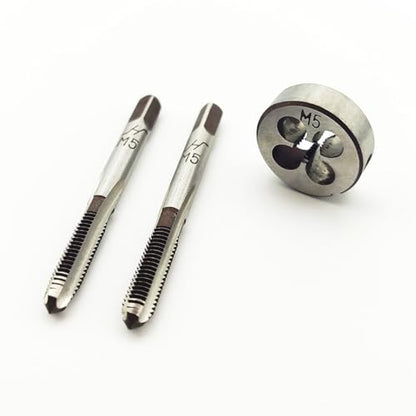 AtticZone M5 x 0.8 Metric Hand Thread Tap and Die Set, Right Hand 5 * 0.8, Alloy Tool Steel, 1 Taper Tap, 1 Plug Tap, 1 Round Die for Metal Working DIY Industrial - size: M5x0.8
