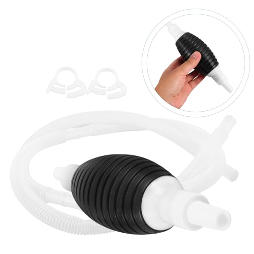 Manual Hand Fuel Transfer Pump with Corrugated Siphon Hose and Plastic Wall-mount Bracket for Gasoline Diesel Water Fluid Transfer Versatile for Vehicle and Agricultural Use