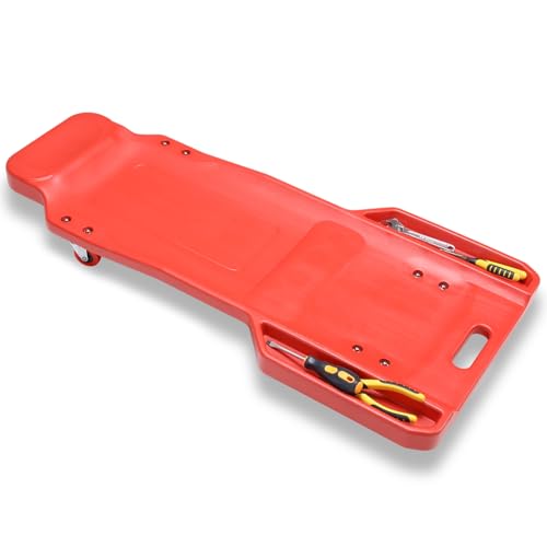 Auto Dynasty Universal 38" L X 14" W Red Lightweight Rolling Mechanic Creeper Seat Repair Tool for Car Vehicle Home Warehouse - color: Red T Shape