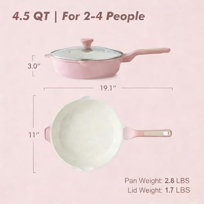 SENSARTE Nonstick Ceramic Skillet with Lid 11-inch, 4.5QT Non Toxic Deep Frying Pan, Saute Pan with Lid, Stay-cool Handle, Healthy Cooking Pot, Induction Compatible, Pink - color: Sakura Pink, size: 11-inch/4.5QT
