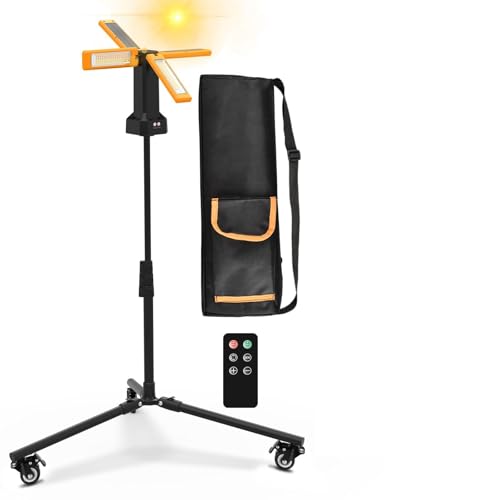 13200mAh Rechargeable Solar Work Light with Folding Stand and Carrying Bag, AODOO 8000 Lumen Stepless Dimmable , White/Warm/Nature White/RED(SOS) with Detachable Tripod (Orange(Tripod with Pulley)) - color: Orange(Tripod with pulley)