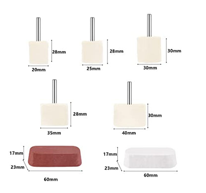 14 Pcs Polishing Wheel Kit for Drill - Buffing Pad Set With 2 Compounds and 5 Felt Wheels for Aluminum, Stainless Steel, Chrome, Metal, Glass, Car Detailing