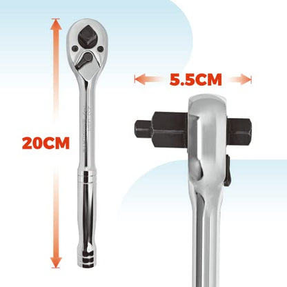 Der Erwachte 3-IN-1 Ratchet Handle | 1/4", 3/8", 1/2", Ratchet Wrench, Socket Wrench, 72-Tooth, Reversible Switch, Full-Polished Chrome Plating, Cr-V Steel - size: 3IN1 Ratchet