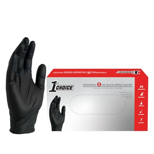 1st Choice Nitrile Gloves Disposable Latex-Free, Black, 5 Mil for Cooking, Cleaning, Automotive, Industrial, Food Prep, Home - size: Medium, style: 5 Mil, Box of 100