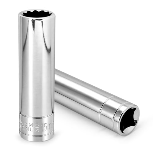 2 Pcs 1/2" Drive 15mm Deep Impact Socket | Anti-Rounding 12 Point Design, Square Chamfered Opening, Easy Removal of Axle Nut - color: Deep, size: 15mm