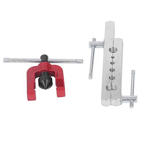 Professional Brake Line Flaring Tool Kit for Copper, Brass & Aluminum Tubing – 6-Sized Die Set (3/16" to 5/8") with Jig & Cutter
