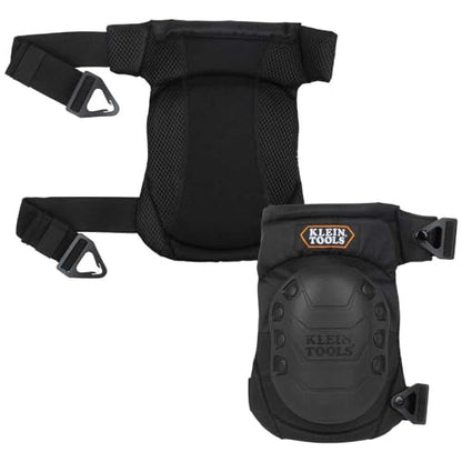 KLEIN TOOLS 60344 Knee Pads, Hinged Gel Knee Pads with Slip Resistant Rubber Caps, Quick-Release Clips and Adjustable Straps, Black
