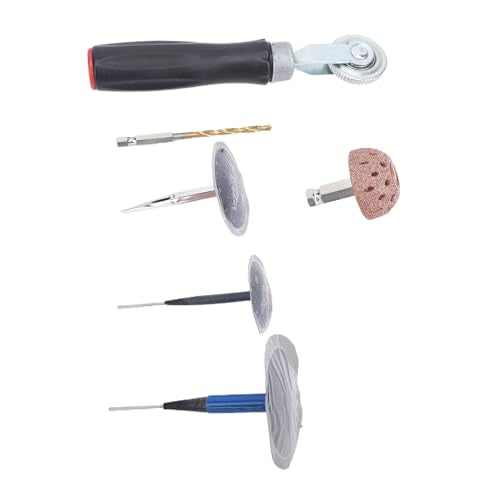 Tire Repair Patch Tool Kit, ABS Metal Mushroom Plug Tire Patch Kit with 4mm Drill Bit Roller and Buffing Wheel, 27pcs for Cars Trucks Bikes Scooters