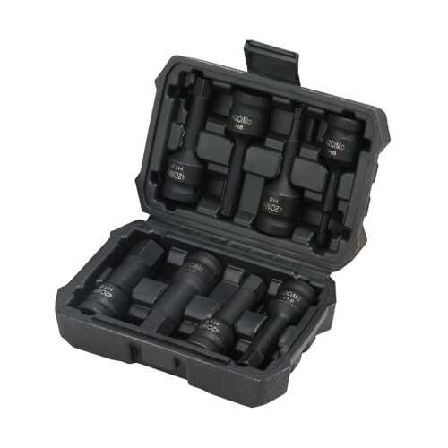 Hoteche 8-Piece 1/2" Drive Impact Metric Hex Bit Socket Set | Cr-Mo Steel, Laser Etched Sizes, Heavy Duty Storage Case