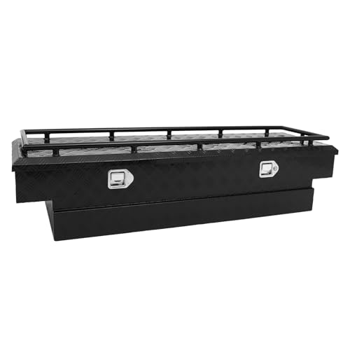 Crossover Tool Box 63"x20"x15" Waterproof Lockable Aluminum Black Truck Storage Box with Luggage rack For Pickup,Truck Bed, RV, Trailer,Heavy Duty Organizer Black Truck Chest Toolbox - color: Black, size: 63"X20"X15"