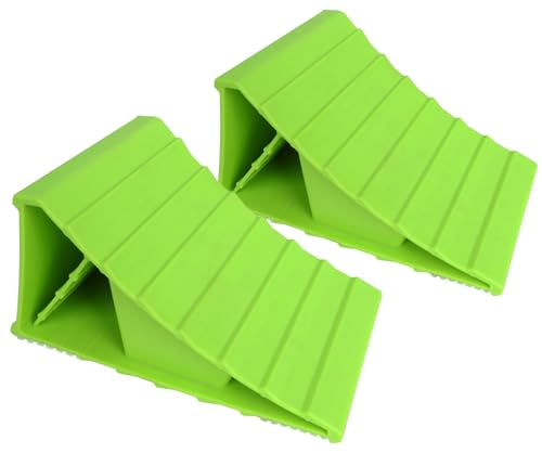 MaxxHaul High Visibility Polypropylene Wheel Chocks 2-Pack 8.4" x 4.75" x 4.25" Non-Slip Base Lightweight Durable Tire Chocks for Cars Trailers and Small RVs Neon Green (50230) - size: 8.4" x 4.75" x 4.25" - Pair