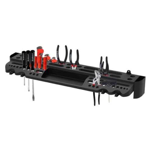 Hand Tool Organizer – Wall Mount Screwdriver Holder with 61 Holes, 4 Hooks and 2 Compartments, Utility Shelf Pliers Rack and Tools Storage Rack Organizer for Garage, Workshop, Shed, Home by Stalwart