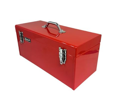 Homak 20" Portable Steel Heavy-duty Tool Box 18-Gauge with Metal Latches and Handle with removable tray, Red - color: Red