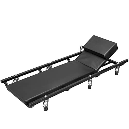 Big RED 40" Padded Rolling Garage/Shop Creepe with Adjustable Headrest and 6 Casters，Steel Mechanic Cart, Black,ATR6452BR,Torin - color: Black