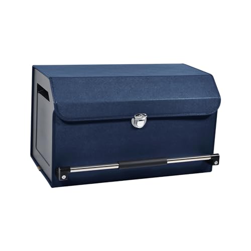 Car Trunk Organizer, Car Trunk Leather Storage Box with Lid and Push-pull Handle Car Trunk Storage Organizer for Car (Blue, 20.47 x 11.42 x 12.2in) - color: Blue, size: Large