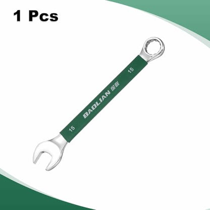 HARFINGTON 15mm Metric Combination Wrench 10 Degree Offset 12 Point Cr-V Steel Single Open End Spanner Wrenches for Automotive Repair Furniture Assembly - size: 15mm