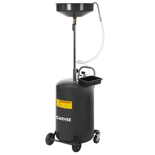 Garvee 20 Gallon Waste Oil Drain Tank, Portable Oil Drain Container, Air Operated Drainer, Fluid Fuel Transfer Drainage, Adjustable Funnel Height with Wheel &15'' Premium Bowl and a Toolbox - size: 20 Gallon- Black